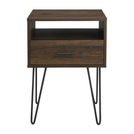Photo 1 of 18" Modern Single Drawer Hairpin Leg Side Table - Dark Walnut
