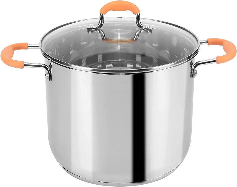 Photo 1 of 9.5-Quart Stainless Steel Nonstick Stock Pot with Lid Healthy Pasta Pot Cooking Pot Sauce Pot with Handle, All Stove Compatible Cookware, Easy to Clean
