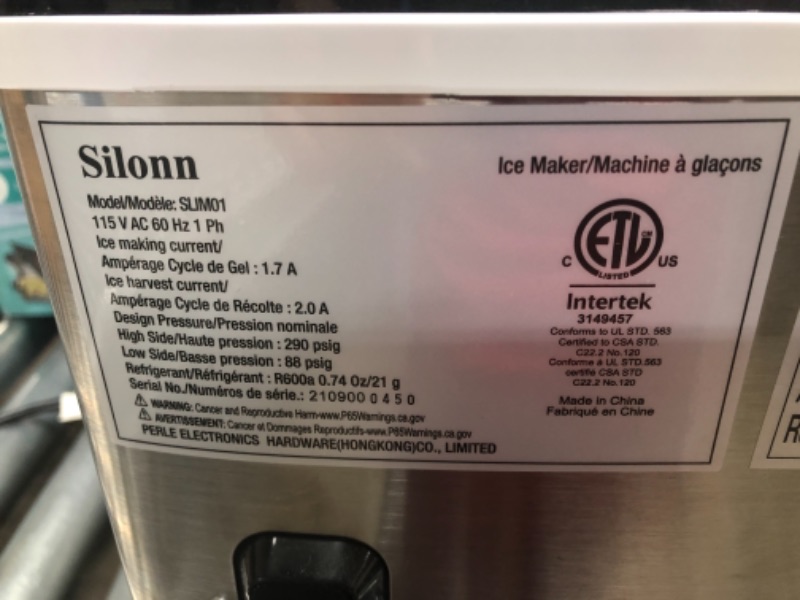 Photo 3 of ***PARTS ONLY*** Silonn Ice Makers Countertop, 9 Cubes Ready in 6 Mins, 26lbs in 24Hrs, Self-Cleaning Ice Machine with Ice Scoop and Basket, 2 Sizes of Bullet Ice for Home Kitchen Office Bar Party