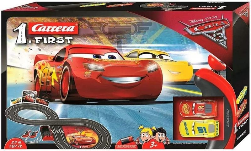 Photo 1 of First Cars 3 - Slot Car Race Track - Includes 2 Cars: Lightning McQueen and Dinoco Cruz - Battery-Powered Beginner Racing Set for Kids Ages 3 Years and Up