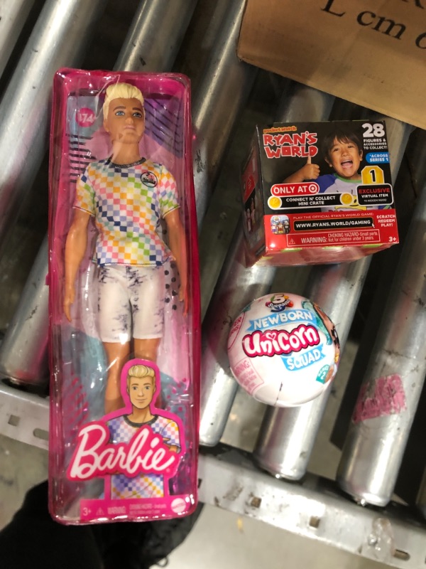 Photo 4 of 3 PCS BUNDLE
5 Surprise Unicorn Squad Series 5 Newborn Unicorn Mystery Collectible Capsule
Barbie Ken Fashionistas Doll #174 with Sculpted Blonde Hair Wearing a Surf-Inspired Checkered Shirt, Stone Wash Denim Shorts & White Slip-on Deck Shoes, Toy for Kid