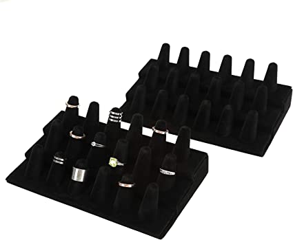 Photo 1 of 2 Pack Finger Ring Display Black Velvet 18 Slot Jewelry Counter Showcase Storage Organizer Holder