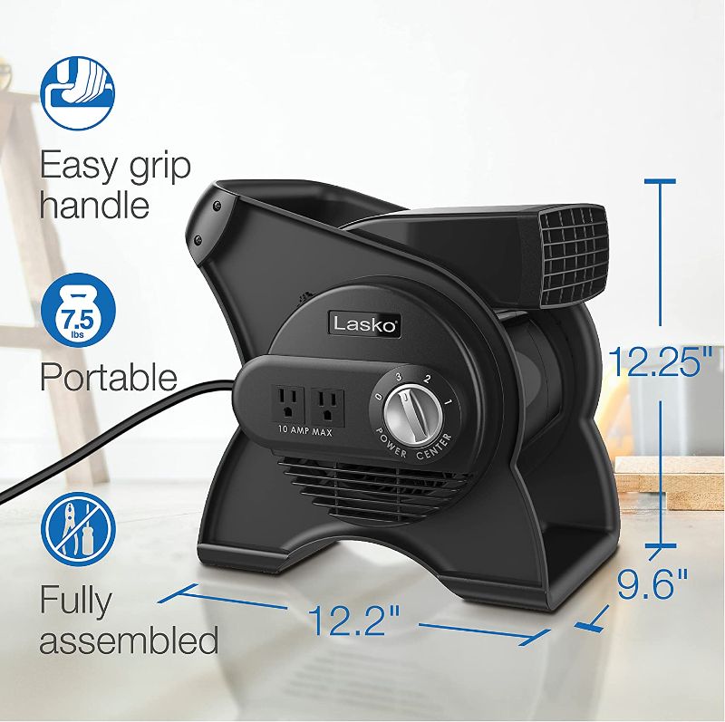 Photo 1 of Lasko U12104 High Velocity Pro Pivoting Utility Fan for Cooling, Ventilating, Exhausting and Drying at Home, Job Site and Work Shop, Black 12104 12.2 x 9.6 x 12.3 inches