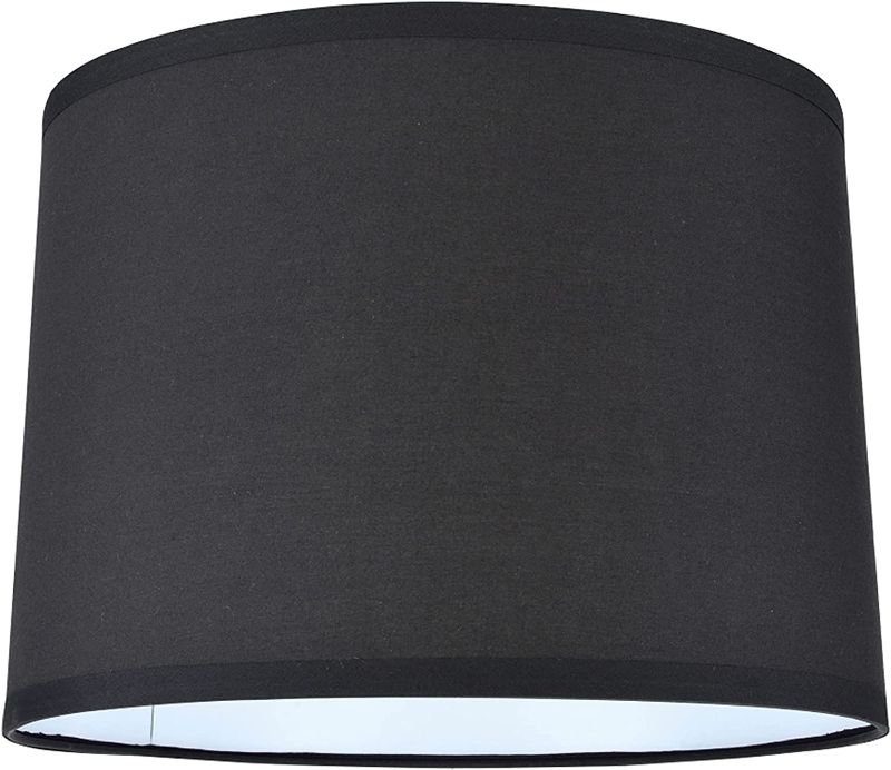 Photo 1 of Aspen Creative 31066 Transitional Hardback Drum (Cylinder) Shape Spider Construction Lamp Shade in Black, 14" wide (13" x 14" x 10")
