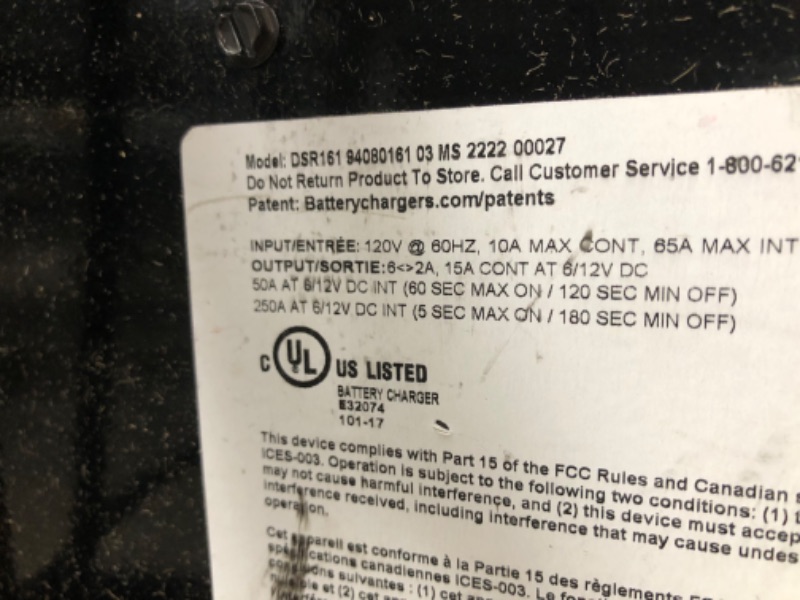 Photo 8 of Schumacher DSR Pro Series DSR161 Fully Automatic Battery Charger with Engine Starter, Boost, and Maintainer- 250 Peak Amps, 6V/12V
