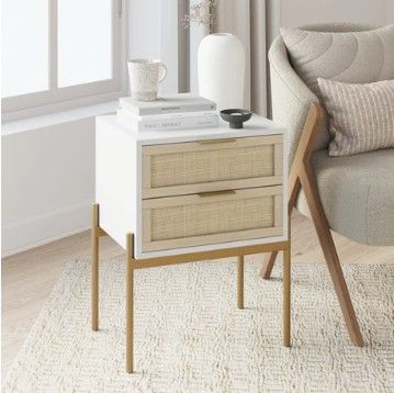 Photo 1 of Andrew End Table | 2-Drawer | Wood/Rattan Finish