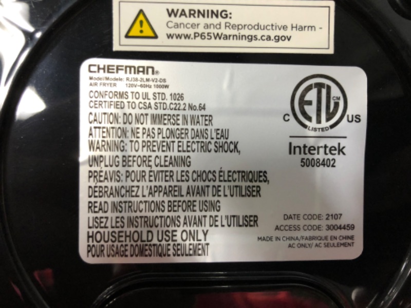 Photo 3 of Chefman Small Compact Air Fryer Healthy Cooking, 2 Qt Nonstick, User Friendly and Adjustable Temperature Control w/ 60 Minute Timer & Auto Shutoff, Dishwasher Safe Basket, BPA-Free, 2 Quart, Black