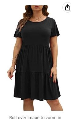 Photo 1 of Nemidor Women's Loose Short Sleeve Plus Size Plain T-Shirt Dress Casual Layered Swing Midi Dress with Pocket size 26