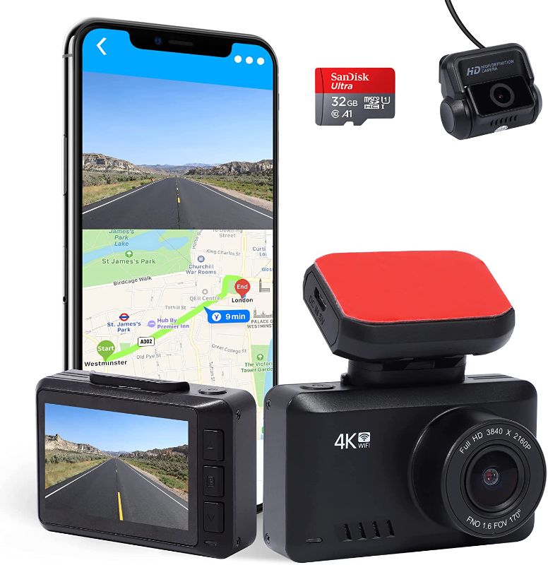 Photo 1 of Frvesroe BF-1 4K Dual Dash Cam Built-in WiFi GPS 2160P+1080P Front and Rear Dash Camera,Support Playback Moving Track in APP,WDR Night Vision with Sony Sensor,2.4" IPS(32GB Card is Free Included)
