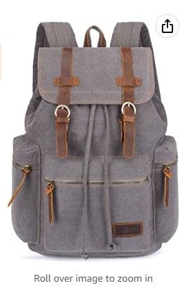 Photo 1 of BLUBOON Vintage Backpack Leather Trim Casual Bookbag Men Women Laptop Travel Rucksack …