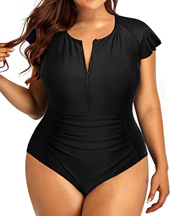 Photo 1 of *UNKNOWN SIZE*
Holipick Plus Size One Piece Swimsuit for Women Tummy Control Cap Sleeves Bathing Suits Zipper Front Rash Guard Swimwear
