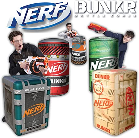 Photo 1 of NERF BUNKR Battle Royale Inflatable Bunker Battlezone - 5 Piece Barricade Set - Crates and Barrels - Perfect for NERF Party NERF War
