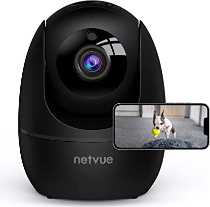 Photo 1 of Netvue Indoor Camera, 1080P FHD 2.4GHz WiFi Pet Camera, Home Camera for Pet/Baby, Dog Camera 2-Way Audio, Indoor Security Camera Night Vision, AI Human Detection, Cloud Storage/TF Card, Black
