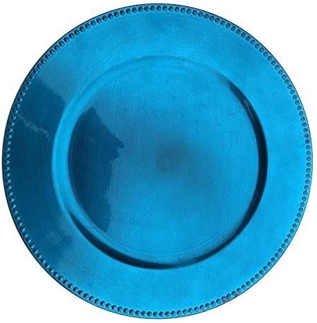 Photo 1 of  Round Chargers for Dinner Plates - Charger Plates Royal Blue Beaded - 13-inch Wedding Charger Plates (12 Pack)