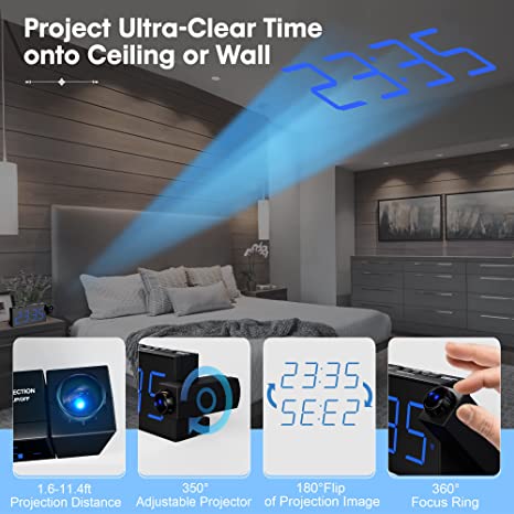 Photo 1 of DAMAGED ITEM *SEE NOTES*
Digital Projection Alarm Clock for Bedroom, Large LED Alarm Clock with Projection on Ceiling Wall, 350°Projector,Dimmer,USB Charger, Battery Backup Loud Dual Alarm Clock for Heavy Sleeper Kids Elderly
