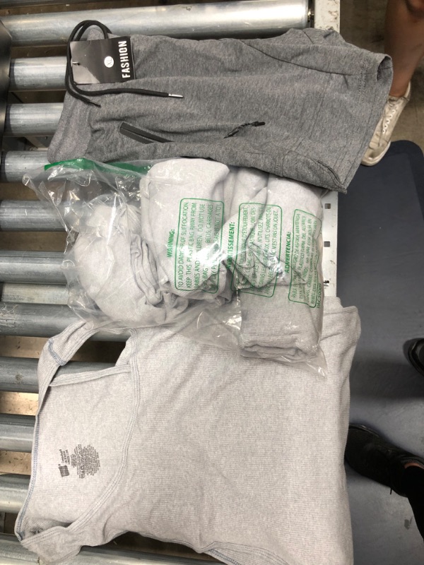 Photo 2 of bundle of XL gray sweat shorts and
6 pack XXXL hanes tang tops
(7 items total)