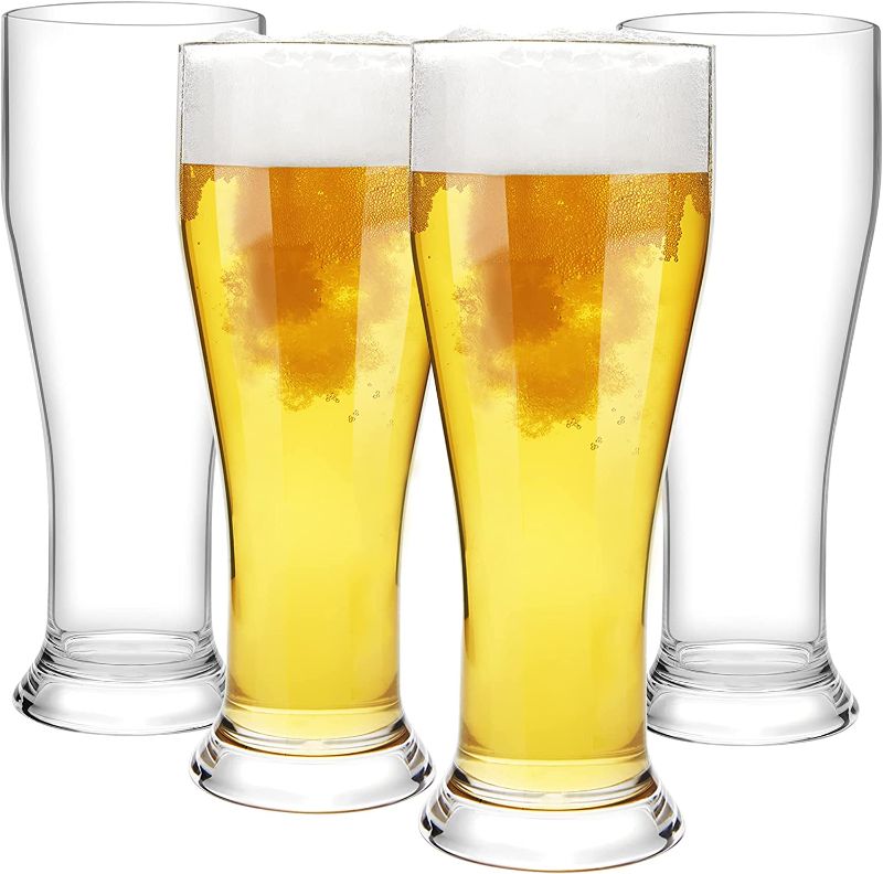 Photo 1 of  Tall Pilsner Beer Glasses Set of 4 (16.5 oz), Tritan Plastic Wheat Beer Cup Tumbler Pint Glass