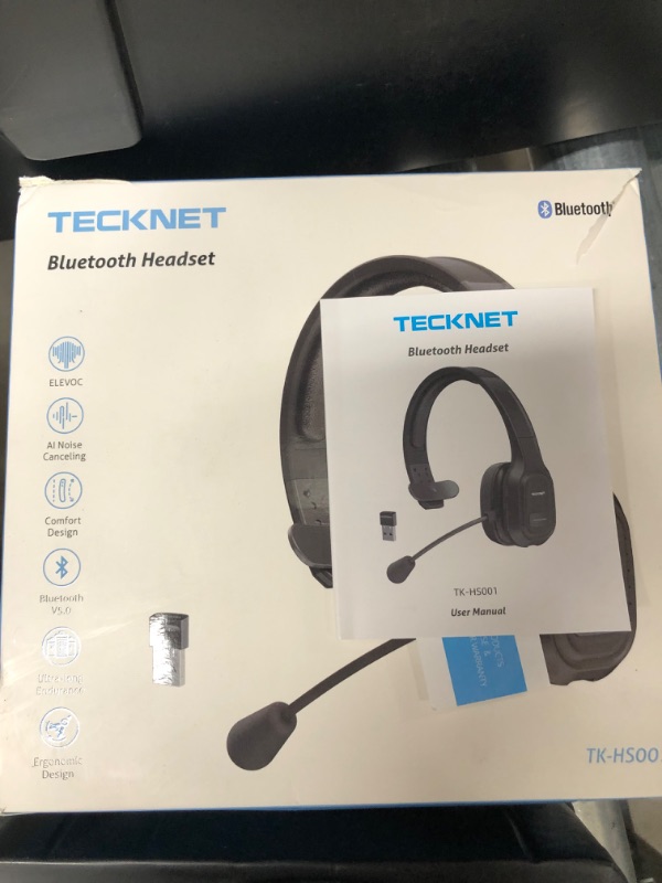 Photo 3 of TECKNET Trucker Bluetooth Headset with Microphone Noise Canceling Wireless On Ear Headphones, Hands Free Wireless Headset for Cell Phone Computer Office Home Call Center Skype (Black)
