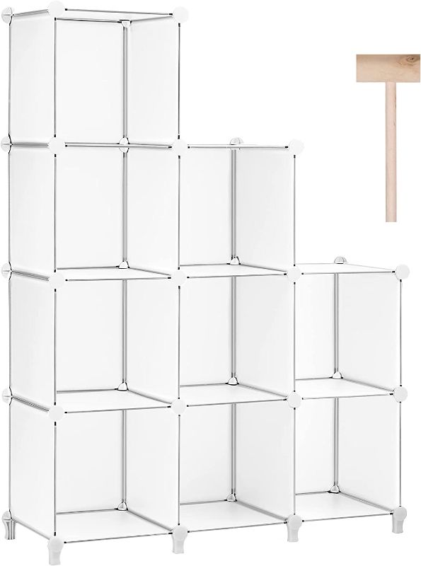 Photo 1 of Puroma Cube Storage Organizer 9-Cube Closet Storage Shelves with Rubber Hammer DIY Closet Cabinet Bookshelf Plastic Square Organizer Shelving for Home, Office, Bedroom - White Translucent
