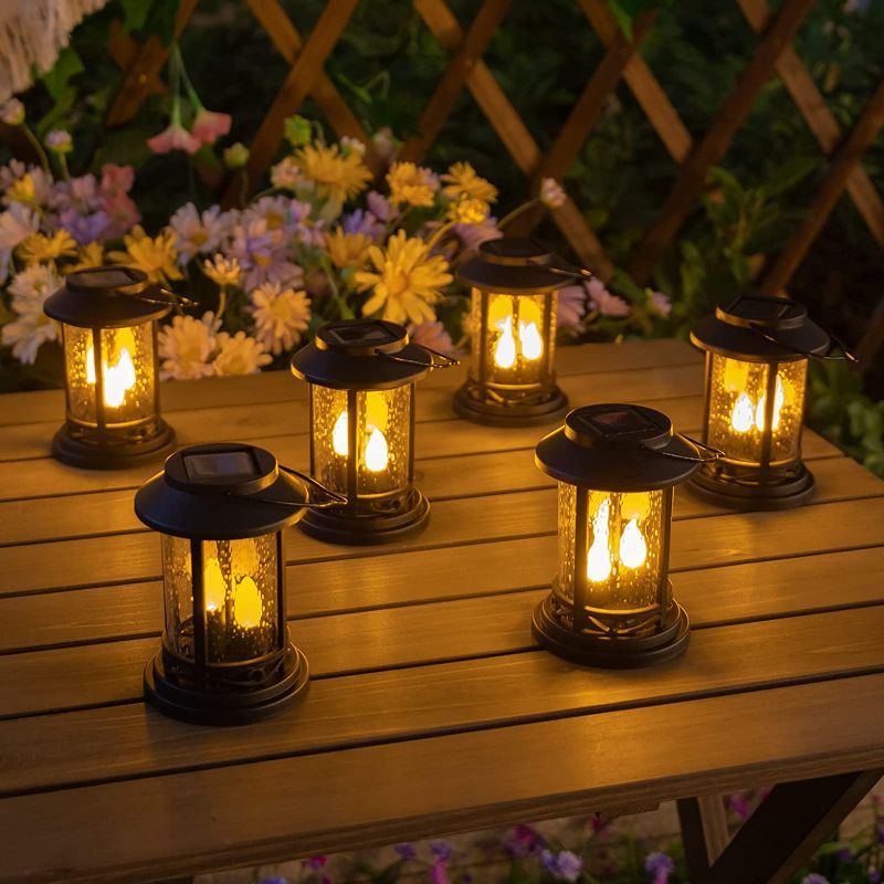 Photo 1 of Beautyard Outdoor Solar Candles Lights Flickering Decorative Lantern Stake Lighting for Garden, Backyard, Lawn, Pathway, Patio Accessories and Decor ( 6 Pack , Black )
