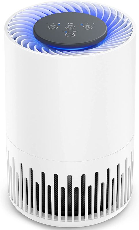 Photo 1 of Air Purifier for Home, True HEPA Filter, Allergens Smoke Pollen Pets Hair in Bedroom Office, Desktop Air Cleaner, Sleep Mode, Night Light, Remove 99.97% Odors Dust (White)
