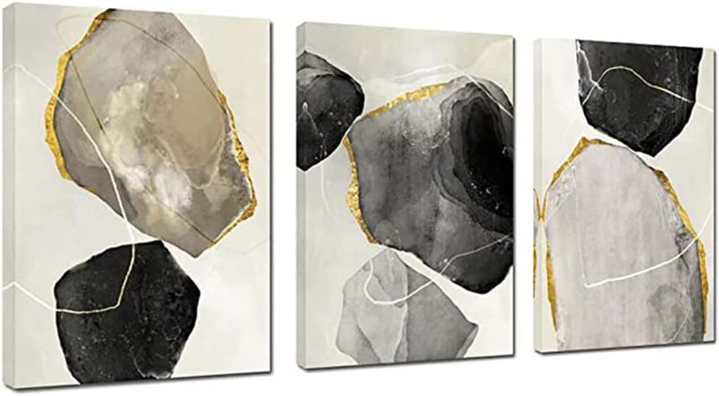 Photo 1 of 3 Piece Canvas Wall Art Stone Zen Nature Themed Abstract Artwork Rock Canvas Prints Home Decoration, 12x16 inch High Definition Decorative Painting Ready to Hang for Bedroom Living Room Bathroom