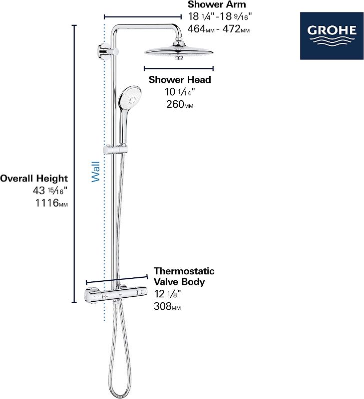 Photo 2 of ***PARTS ONLY*** GROHE 26128002 Euphoria 260 CoolTouchThermostatic Shower System, 1.75 gpm, Starlight Chrome
