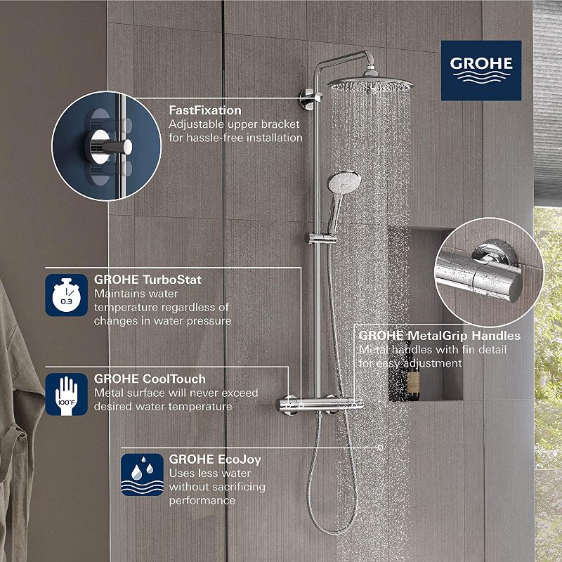 Photo 3 of ***PARTS ONLY*** GROHE 26128002 Euphoria 260 CoolTouchThermostatic Shower System, 1.75 gpm, Starlight Chrome

