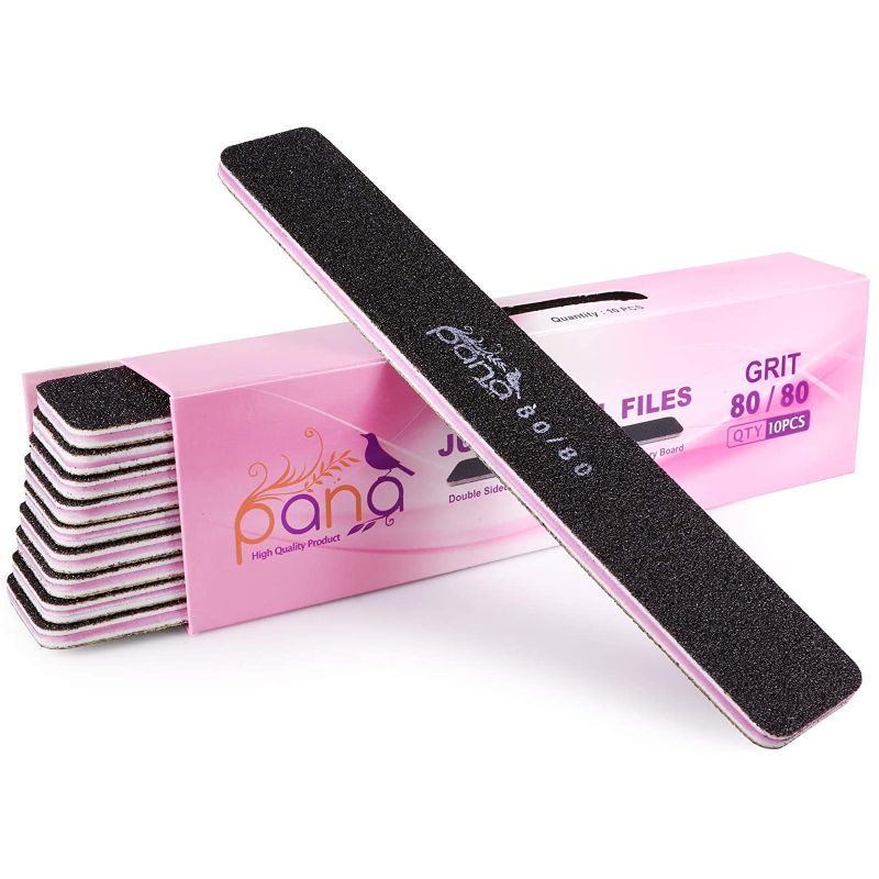 Photo 1 of 10pcs - PANA Jumbo Double-Sided Emery Nail File for Manicure, Pedicure, Natural, and Acrylic Nails - Black (Grit 80/80)
