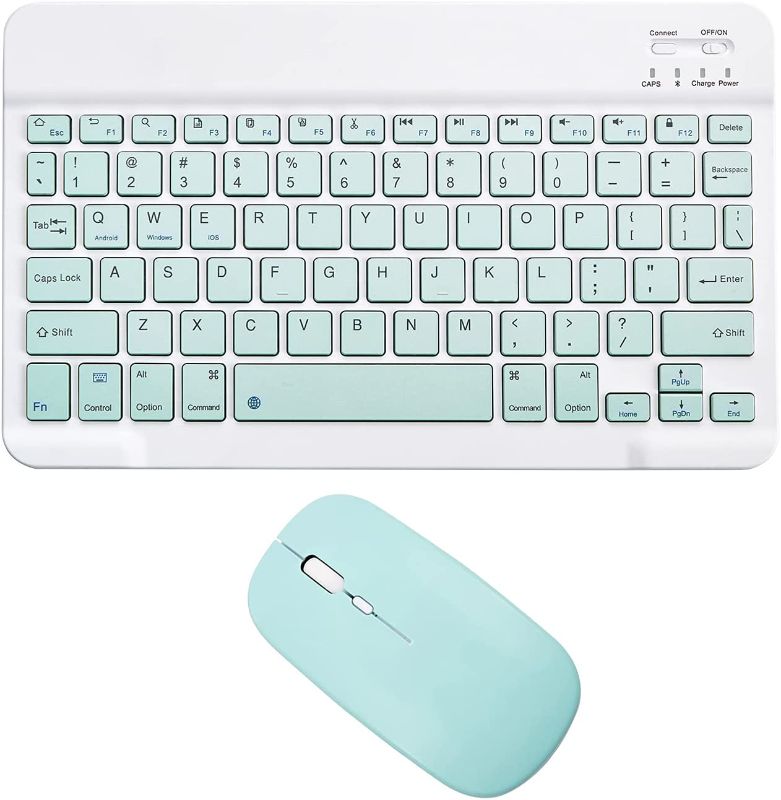 Photo 1 of Rechargeable Bluetooth Keyboard and Mouse Combo Ultra-Slim Portable Compact Wireless Mouse Keyboard Set for Android Windows Tablet Cell Phone iPhone iPad Pro Air Mini, iPad OS/iOS 13 and above (Green)
