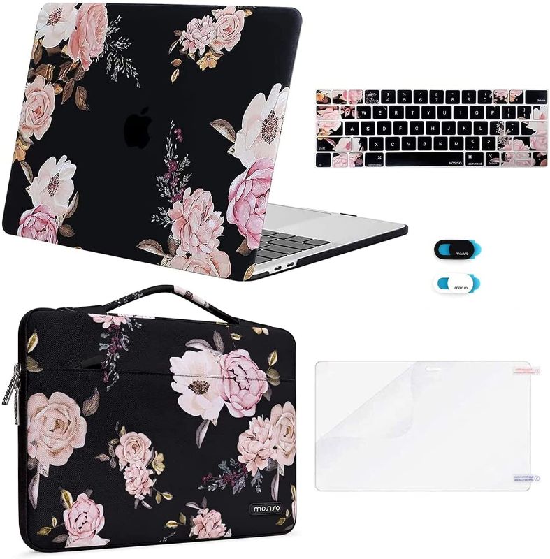 Photo 1 of MOSISO Compatible with MacBook Pro 13 inch, Bag, Plastic Peony Hard Shell Case, Keyboard Cover & Webcam Cover & Screen Protector