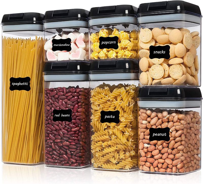 Photo 1 of Airtight Food Storage Containers, Vtopmart 7 Pieces BPA Free Plastic Cereal Containers with Easy Lock Lids, for Kitchen Pantry Organization and Storage, Include 24 Labels,Black