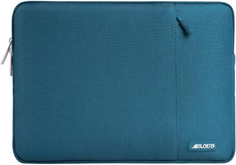 Photo 1 of MOSISO Laptop Sleeve Bag Compatible with MacBook Air/Pro Retina,13-13.3 inch Notebook, Compatible with MacBook Pro 14 inch 2021 2022 M1 Pro/Max A2442,Polyester Vertical Case with Pocket, Deep Teal