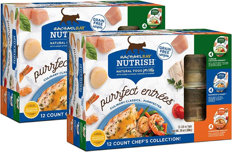 Photo 1 of **best by: may 29, 2023**
Rachael Ray Nutrish Purrfect Entrees Natural Wet Cat Food, Chef's Collection Variety Pack, 2 Ounce Cup (Pack of 24), Grain Free
