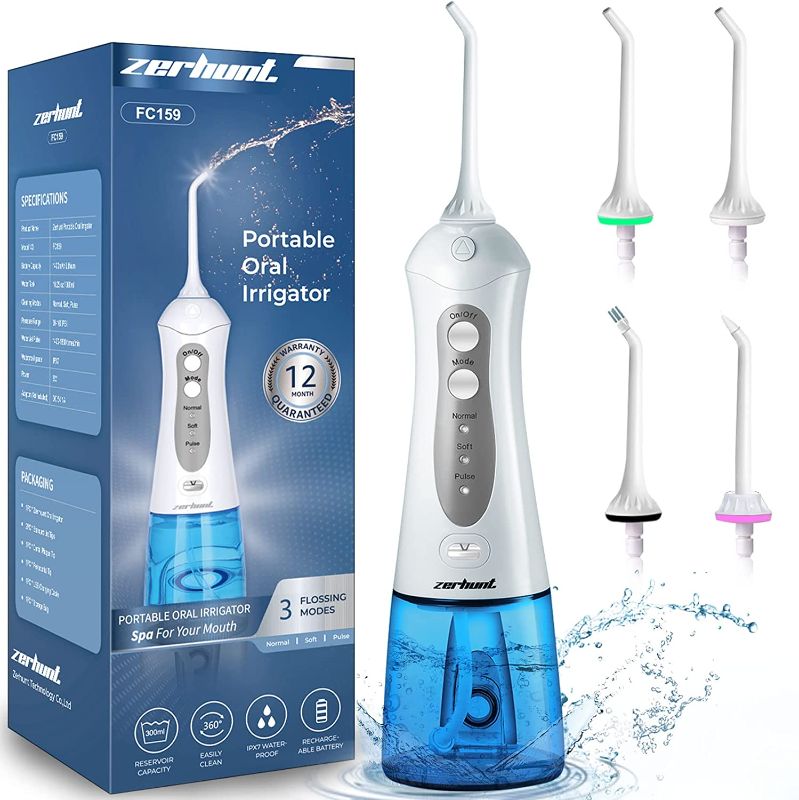 Photo 1 of Water Flosser Cordless Teeth Cleaner, Professional Wate Flosser Oral Care for Braces Bridges Care IPX7 Waterproof Dental Flosser with 4 Interchangeable Jet Tips, Detachable Water Tank for Home Travel
