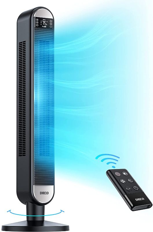 Photo 1 of **REMOTE IS MISSING**

Dreo Tower Fan for Bedroom, 90° Oscillating Fan, 42 Inch Bladeless Floor Fan, Quiet Cooling Fan with Remote, LED Display, 6 Speeds 4 Modes, 12H Timer, Standing Fans for Home Room Office, Cruiser Pro
