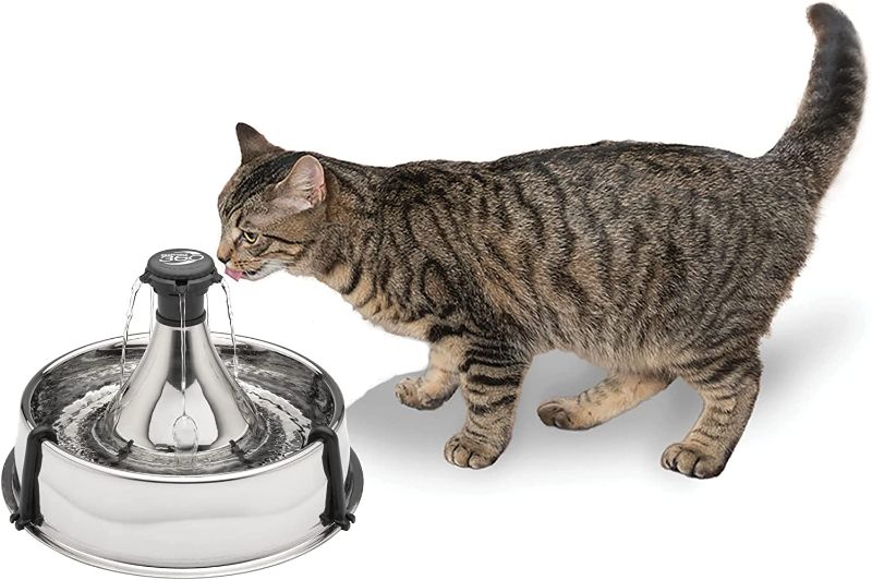 Photo 1 of (Used) PetSafe Stainless 360 Pet Fountain - 1 Gallon (128 oz) Dog and Cat Water Fountain - Water Filters Remove Hair - Water Dispenser Entices Pets to Drink - Customizable Cat and Dog Water Bowl Dispenser

