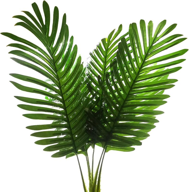 Photo 1 of 5 Pack Palm Artificial Plants Leaves Decorations Faux Large Tropical Palm Leaves Imitation Ferns Artificial Plants Leaf for Home Kitchen Party Flowers Arrangement Wedding Decorations
