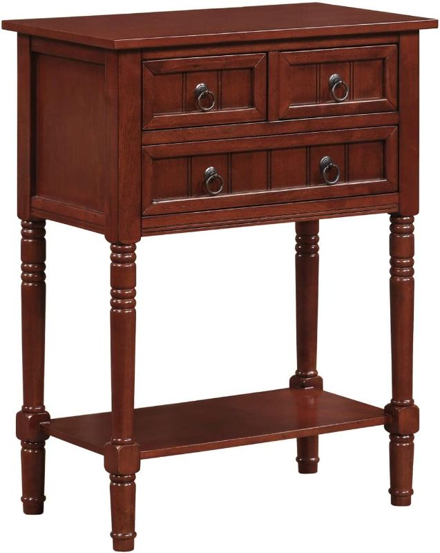 Photo 1 of **MISSING LEG AND HARDWARE***

Convenience Concepts Kendra 3 Drawer Hall Table with Shelf, Mahogany
