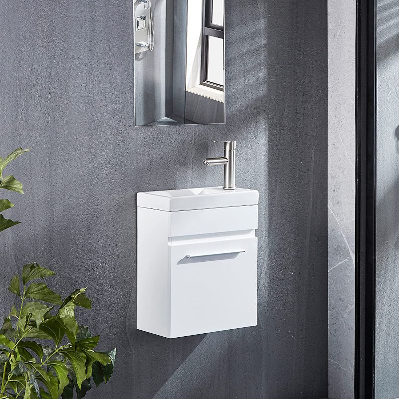 Photo 1 of *** MISSING HARDWARE *** *** PARTS ONLY ***
DELAVIN 16" Bathroom Vanity and Sink Combo for Small Space, Wall Mounted MDF Vanity Set with Ceramic Vessel Sink, Modern Design Bathroom Storage Cabinet (White)