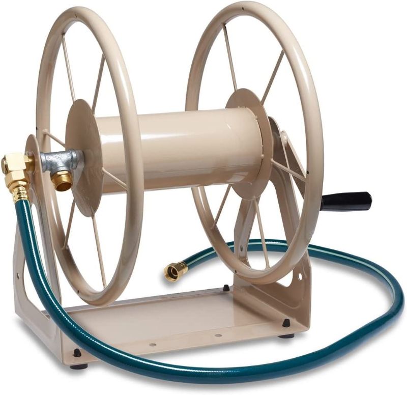 Photo 1 of (Major Damage) Liberty Garden Products 703-1 Multi-Purpose Steel Garden Wall/Floor Mount Hose Reel, Tan
