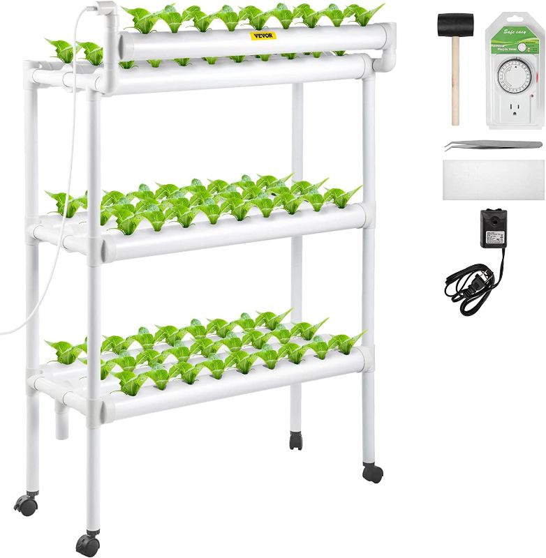 Photo 1 of ***INCOMPLETE*** VEVOR Hydroponics Growing System, 90 Sites 10 Food-Grade PVC-U Pipes, 3 Layers Indoor Planting Kit with Water Pump, Timer, Nest Basket, Sponge, for Fruits, Vegetables, Herbs, White