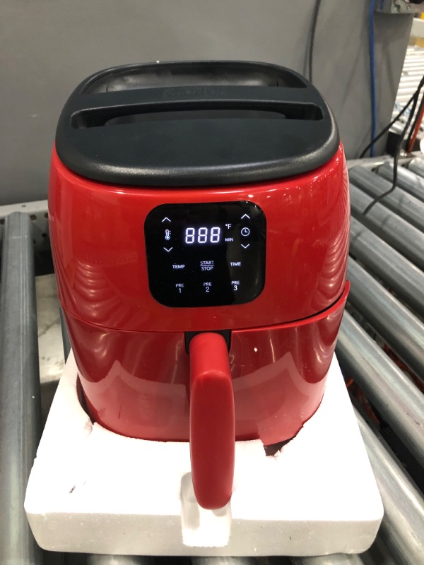Photo 3 of **HAS CRACK & PARTS ONLY**
Dash Tasti-Crisp™ Digital Air Fryer with AirCrisp® Technology, Custom Presets, Temperature Control, and Auto Shut Off Feature, 2.6 Quart - Red

