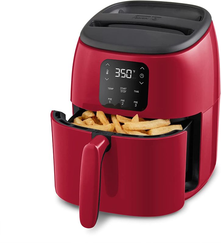 Photo 1 of **HAS CRACK & PARTS ONLY**
Dash Tasti-Crisp™ Digital Air Fryer with AirCrisp® Technology, Custom Presets, Temperature Control, and Auto Shut Off Feature, 2.6 Quart - Red
