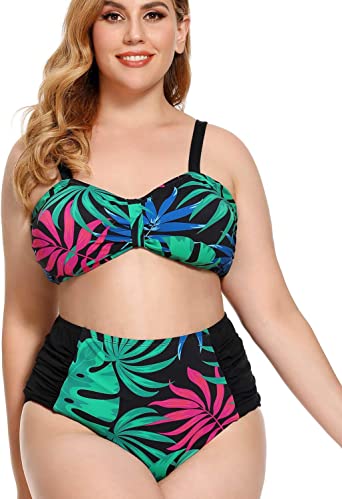 Photo 1 of AS ROSE RICH Plus Size Swimsuit for Women - Tummy Control Plus Size Bathing Suits - High Waisted Two Piece Bikini Tankini (2X)
