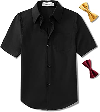 Photo 1 of Aimehonpe Boys Button Down Dress Shirt Short Sleeve Bow Tie Set Cotton Solid Uniform (XXL)
