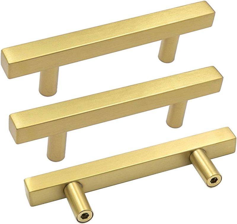 Photo 1 of 25 Pack | goldenwarm 3in Cabinet Handles Gold Drawer Pulls - LS1212GD76 Brushed Brass Bar Handle Pull for Kitchen Cupboard 3 Inch Hole Centers Dresser Drawer Handles
