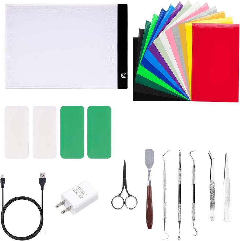 Photo 1 of 24 Pieces Craft Weeding Tools Set Craft Vinyl Tools with A4 Adjustable LED Light Box for Brightly See The Cut Lines Better
