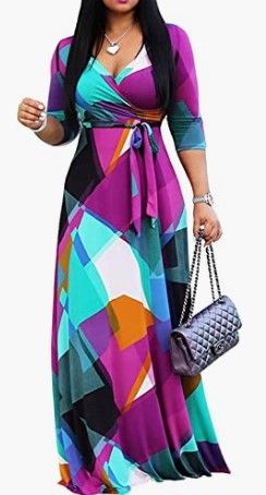 Photo 1 of FANDEE Plus Size Maxi Dress for Women Casual Summer Sundress V-Neck 3/4 Sleeve - SIZE LARGE 
