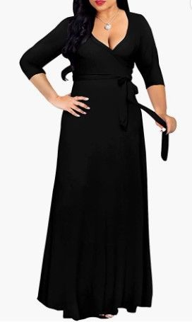 Photo 1 of FANDEE Plus Size Maxi Dress for Women Casual Summer Sundress V-Neck 3/4 Sleeve - SIZE LARGE
